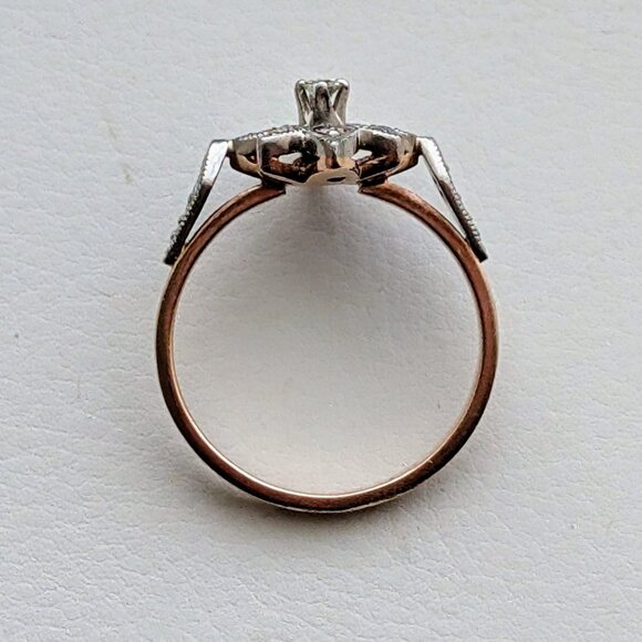 Antique Vintage Russian USSR Solid 14K Rose Pink White Gold Diamond Cluster Ring - Picture 6 of 15